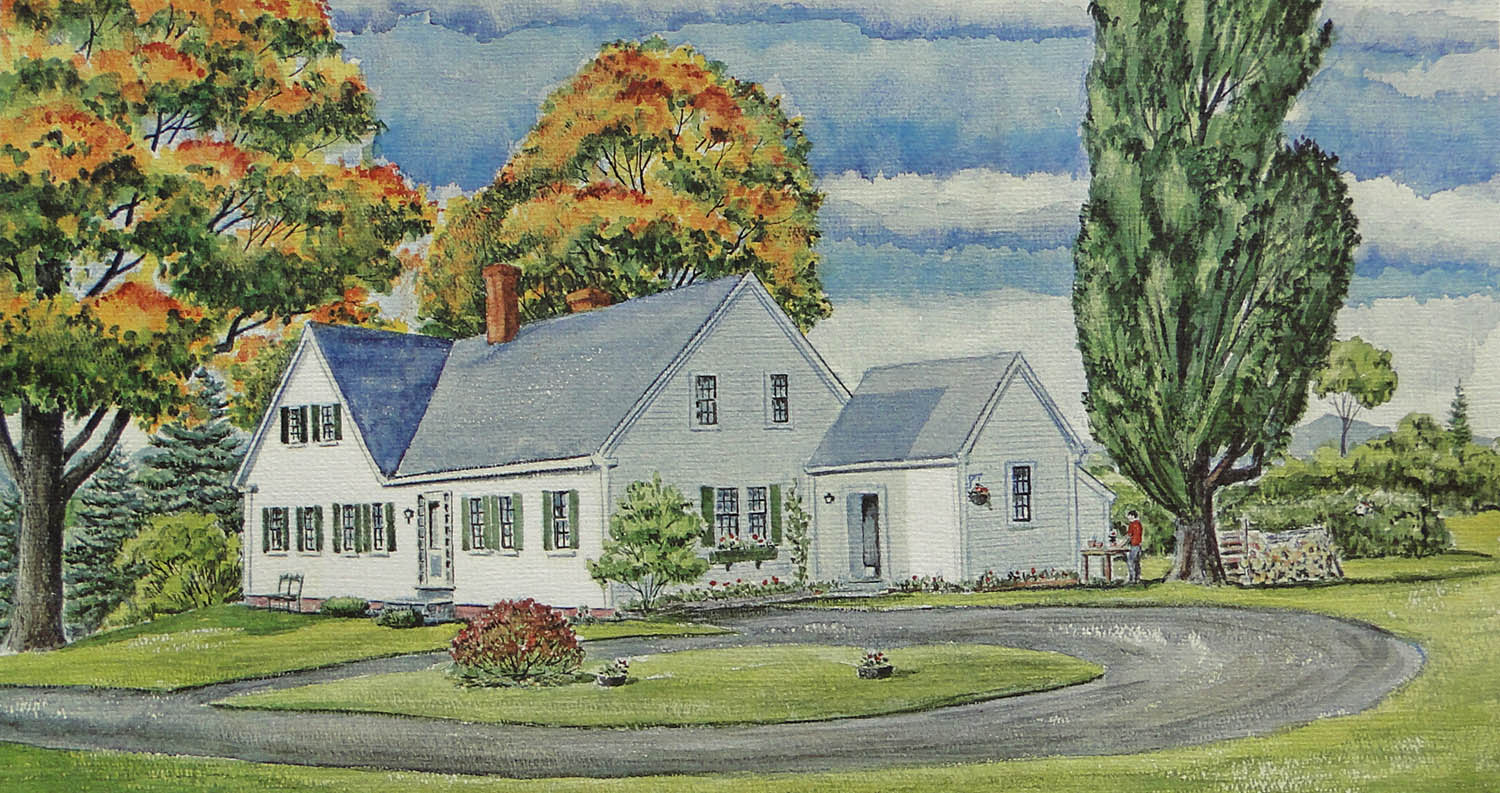 Watercolor of the Nordica homestead.